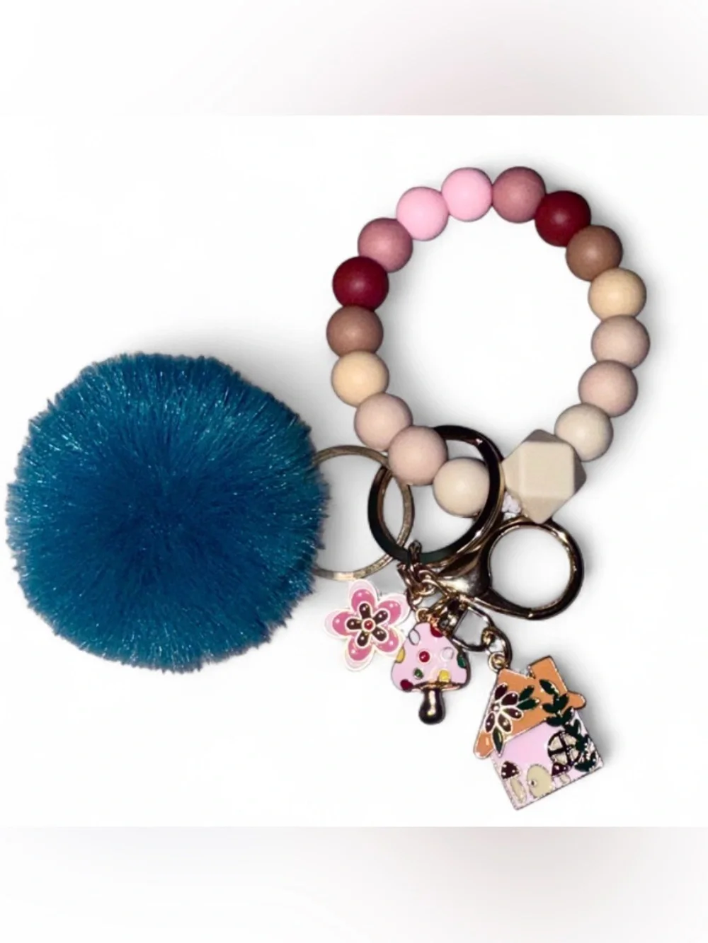 Silicone Beaded Keychain Wristlet Women’s Cute Key Ring Purse Bag Charm NWT